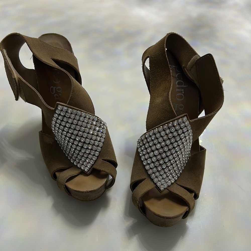 Pedro Garcia Tan Suede and Rhinestones Heels Size EU40 US9